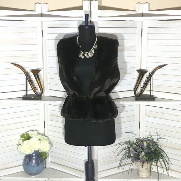 Vintage 90s Y2K Faux Fur Vest Brown Charlotte Russe Small - Picture 1 of 9